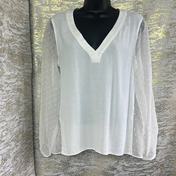 Zara Basic White Dot Chiffon Puff Sleeve Blouse Size M - Picture 3 of 12